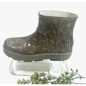 Ugg Womens Drizlita Graphic Monogram Rain Boot Size 9 US Beige Gray Logo